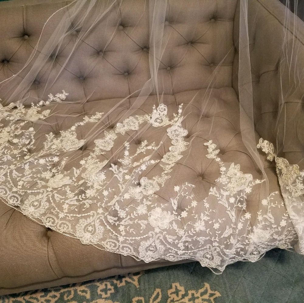 Cathedral Length Lace Embroidered Wedding Veil